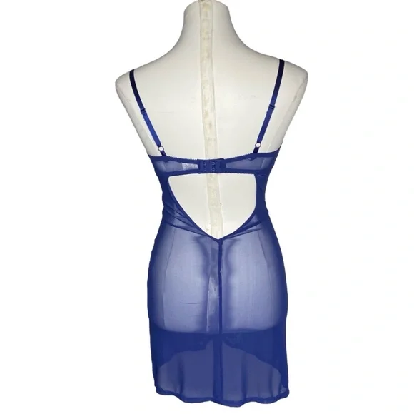 Frederick’s of Hollywood Blue Lace Chemise Slip - Picture 3 of 9